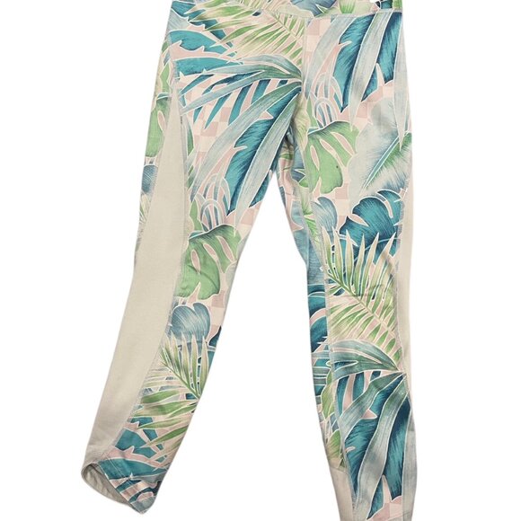 Nike Dri-FIT High-Waist Teal, Aqua and Green Leaf Pattern Legging Capris, S - Picture 1 of 5
